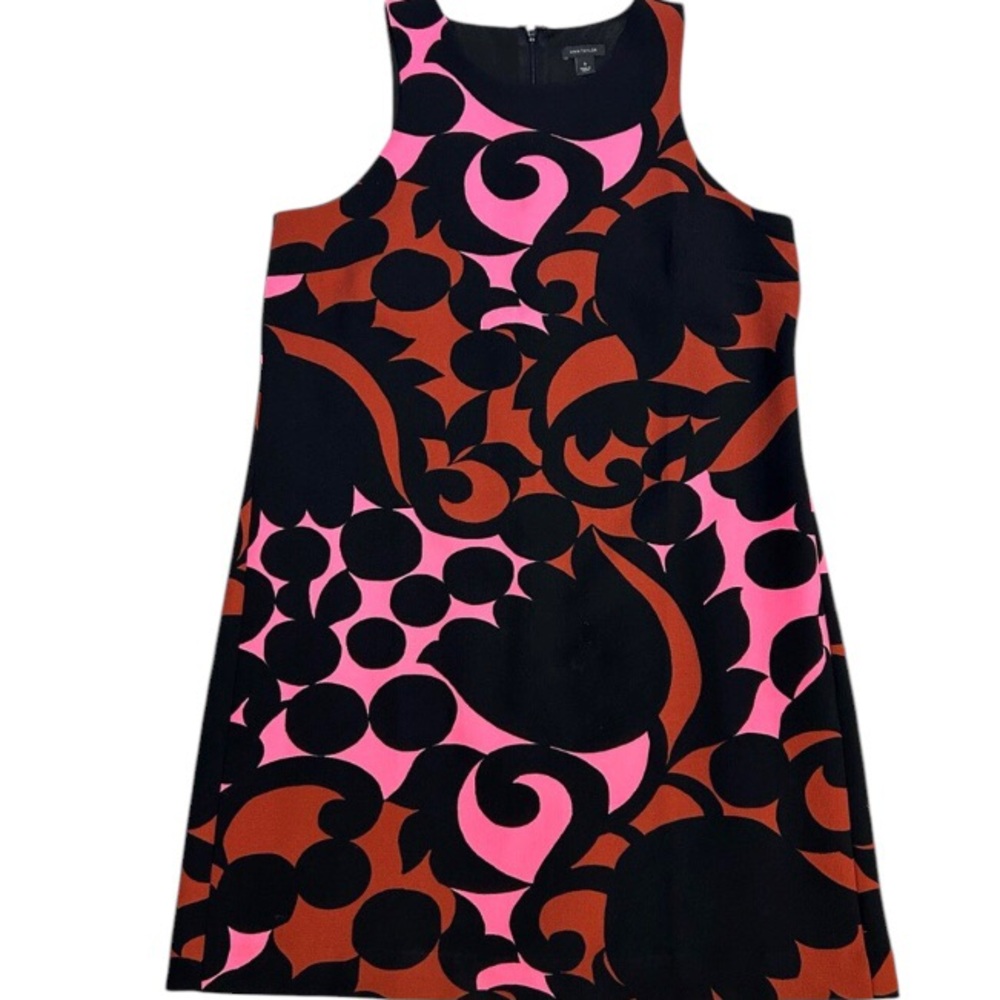 Ann Taylor Pink and Black Sheath Mini Dress with Halter Neckline for Cocktail. - Picture 2 of 8